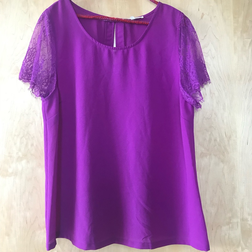 Lace-sleeved blouse - bright fuschia - 41 hawthorn